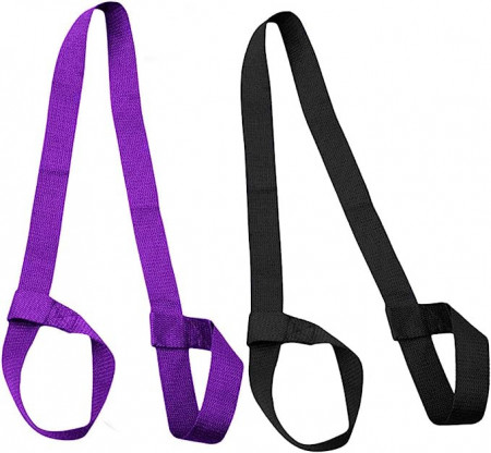 Set de 2 curele pentru transport covoare Elion, nailon, negru/mov, 150 x 3.8 cm