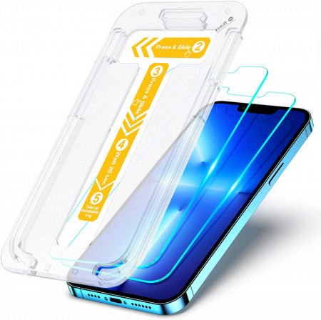 Set de 2 folii de protectie pentru iPhone 13 Pro Max CIRYCASE, cu cadru de instalare, sticla securizata, transparent, 6,7 inchi