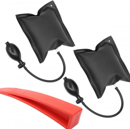 Set de 2 pompe si o pana pentru instalare usi/ferestre Dawa, cauciuc, negru/rosu, 16 x 15 cm