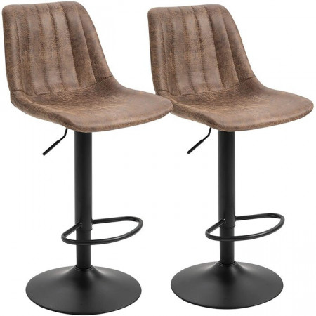 Set de 2 scaune de bar Helotes, metal/piele, maro, 43 x 46,5 cm - Img 1