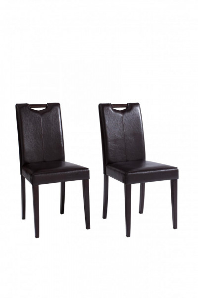 Set de 2 scaune de living Siena piele sintetica/lemn, maro inchis, 43 x 57 x 92 cm - Img 1
