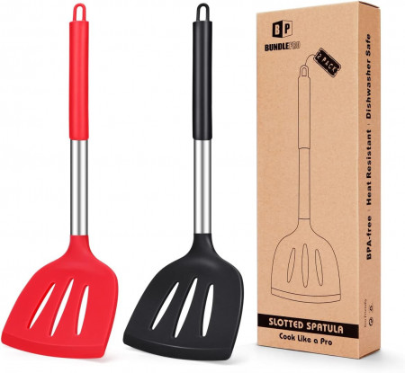 Set de 2 spatule BUNDLEPRO, silicon, rosu/negru, 4.6 x 11.7 x 34.5 cm