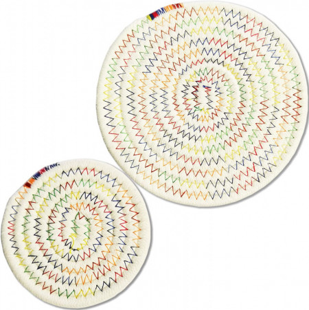 Set de 2 suporturi pentru cana/castron Dafroh, bumbac, rotund, multicolor, 11 cm / 18 cm