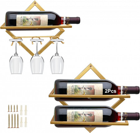 Set de 2 suporturi pentru sticlele de vin MERYSAN, metal, auriu, 26 x 25 cm / 25,8 x 25,8 cm - Img 1