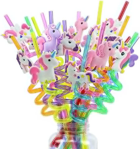 Set de 20 paie cu unicorni pentru bauturi TaoQi, PVC, multicolor, 26,4 cm