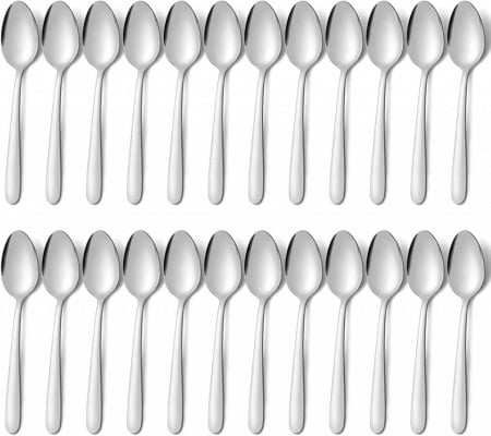 Set de 24 furculite pentru desert BEWOS, otel inoxidabil, argintiu, 14,5 x 2 cm