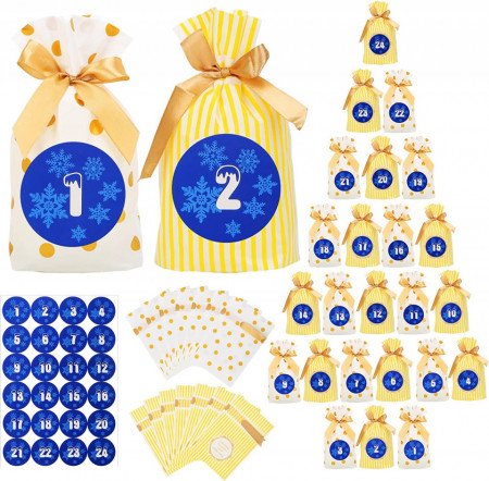 Set de 24 pungi cu autocolante pentru calendar de advent HAMOOM, multicolor, plastic/hartie, 17,5 x 11,8 cm / 5 cm