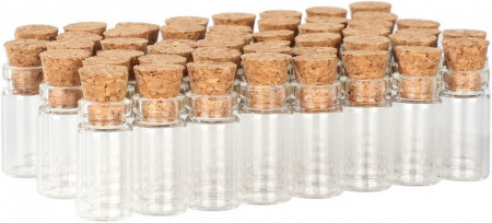 Set de 28 sticlute cu dop pentru mestesuguri Magic Season, sticla/pluta, maro/transparent, 2,8 x 1,1 cm - Img 1