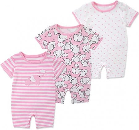 Set de 3 body-uri pentru bebelusi JiAmy, bumbac, alb/roz, 12-24 luni - Img 1