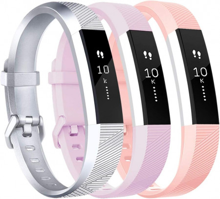 Set de 3 bratari de inlocuire pentru Fitbit Alta/Alta HR Tobfit, TPU, argintiu/roz/mov, 6,5-20,5 cm