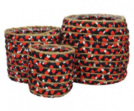 Set de 3 cosuri de depozitare Mabo, textil, rosu/negru - Img 1