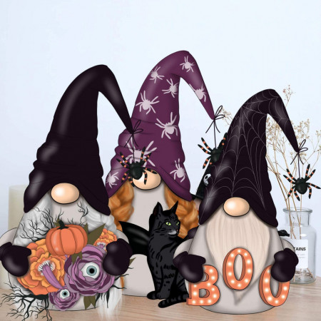 Set de 3 gnomi pentru Halloween Sayala, textil/lemn, multicolor, 28 x 12 x 2 cm - Img 1
