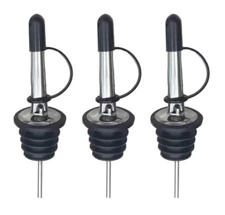 Set de 3 turnatoare pentru sticle Kiuiom, otel inoxidabil/cauciuc, negru/argintiu