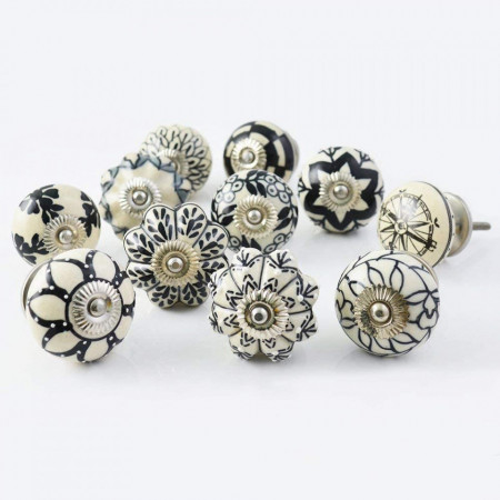 Set de 30 butoane pentru sertare/dulapuri Ajuny, ceramica, negru/alb, 50 x 38 mm - Img 1