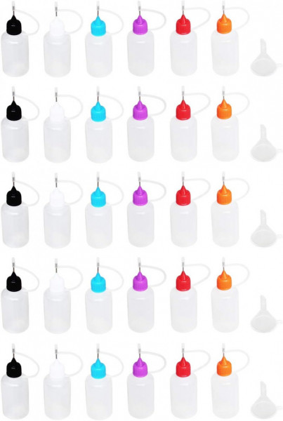 Set de 30 sticle aplicator cu varf de precizie LJY, plastic, multicolor, 30 ml, 95 x 30 mm