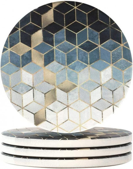 Set de 4 coastere Haocoo, ceramica/silicon/pluta, cub, albastru, 10 cm - Img 1