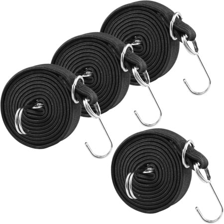 Set de 4 curele reglabile cu carlige pentru bagaje Yxhzvon, nailon/metal, negru/argintiu, 200 x 3 cm