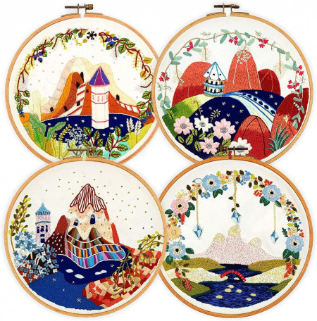 Set de 4 kituri de broderie pentru incepatori HAND U JOURNEY, plastic/textil/metal, multicolor, 20 cm