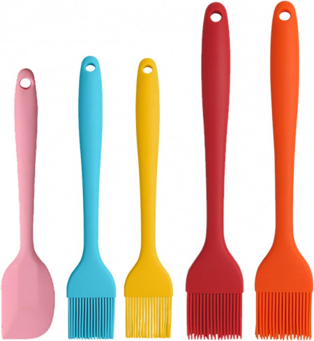 Set de 4 perii si spatula pentru bucatarie Binhai, silicon, multicolor