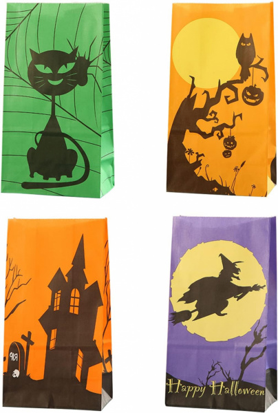 Set de 4 pungi pentru Halloween Bastour, hartie, multicolor