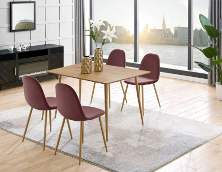 Set de 4 scaune Monza Eadwine, catifea/metal, roz prafuit, 44x52x87 cm - Img 1