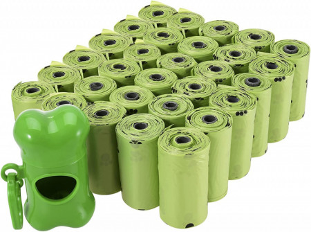 Set de 450 saci biodegradabili pentru resturile animalelor FLOWOW, verde/negru, 21 x 33 cm - Img 1