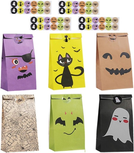 Set de 48 pungi  de bomboane cu autocolante pentru Halloween Colmanda, hartie, multicolor, 22 x 12 x  8 cm