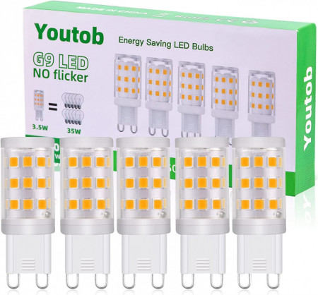 Set de 5 becuri LED G9 YOUTOB, 3000 K, 3,5 W, AC230V, 350LM, alb cald 3000K