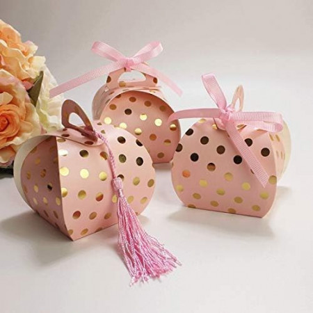 Set de 50 cutii cadou pentru nunta/botez Amajoy, hartie, roz, 6.5 x 5.5 x 5.5 cm