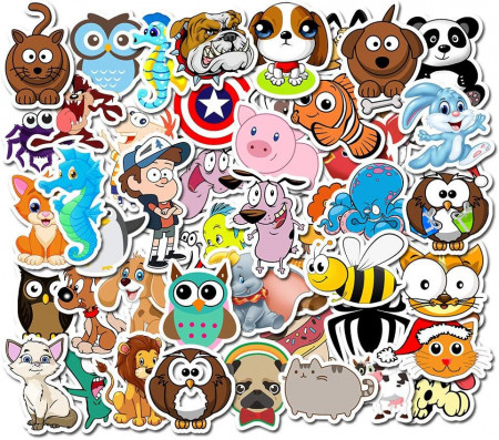 Set de 50 stickere cu animalute BJ, PVC, multicolor
