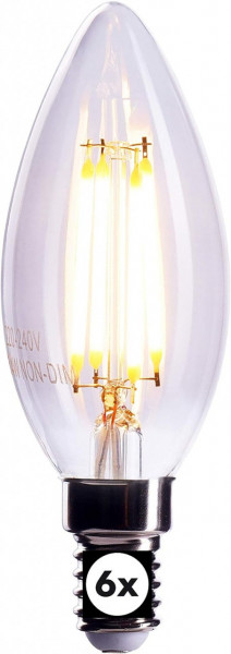Set de 6 becuri LED E14 CROWN, sticla, 4W, 230V, lumina alb cald, 9,8 x 3,5 cm , A+
