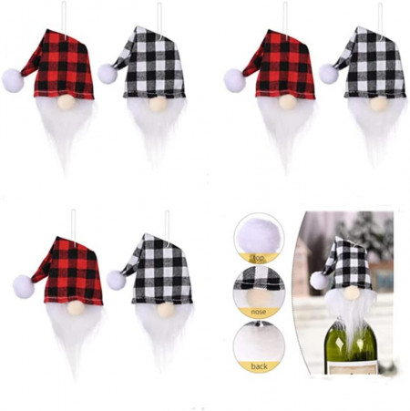 Set de 6 capace pentru sticlele de vin de Craciun HIWERAN, textil, alb/negru/rosu, 20 x 7 cm