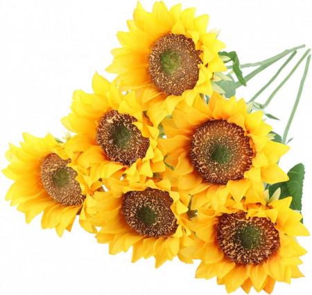Set de 6 flori artificiale Tifuly, metal/plastic/matase, galben/verde, 43 cm