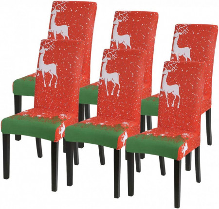Set de 6 huse de protectie pentru scaune de Craciun Heflashor, poliester/elastan, rosu/alb/verde,