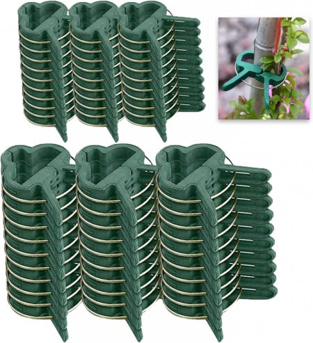 Set de 60 clipsuri pentru plante Funrelaxer, plastic, verde, 6 x 4,5 cm / 3 x 4,5 cm