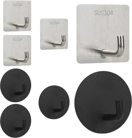 Set de 8 carlige pentru prosoape Srclo, otel inoxidabil, argintiu/negru