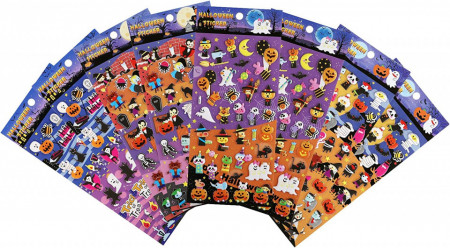 Set de 8 coli cu autocolante de Halloween LEMESO, multicolor, plastic, 22 x 9,5 cm