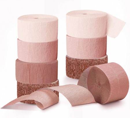 Set de 8 role de hartie creponata pentru decor/mestesuguri NICROLANDEE, rose gold, 25 m x 5 cm