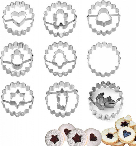 Set de 9 forme de biscuiti OUQIWEN, otel inoxidabil, argintiu, 4,5 x 4,5 cm