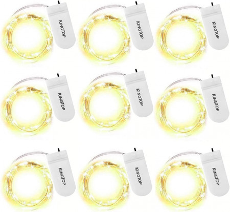 Set de 9 lanturi cu 20 de LED-uri pentru decoratiuni KINGTOP, sarma/plastic, alb cald, 9W, 2 m