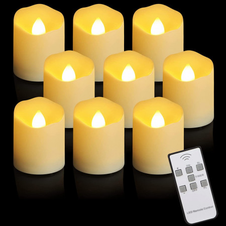 Set de 9 lumanari palpaitoare cu LED si telecomanda ZIYOUDOLI, plastic, alb cald, crem, 3 V, 4,5 X 4 cm - Img 1