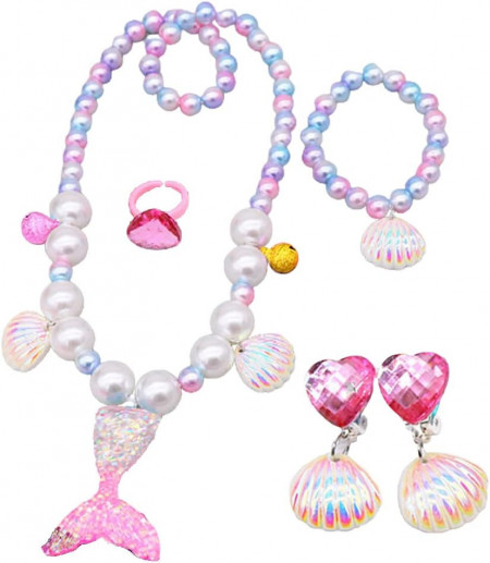 Set de bijuterii pentru copii QWEPU, model sirena, multicolor, 5 piese
