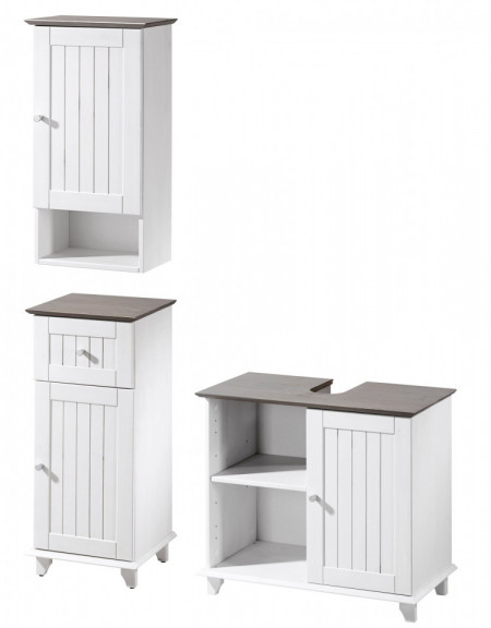 Set de mobilier pentru baie Venezia Landhaus, alb/gri, lemn masiv de pin - Img 1
