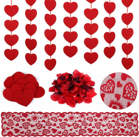 Set decoratiuni pentru Valentine's Day Kesote, textil, rosu, 2004 piese