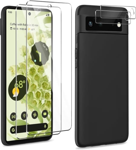 Set husa, 2 folii pentru ecran si 2 protectii camera pentru Google Pixel 6 Yirsur, sticla securizata/TPU, transparent, 6,4 inchi