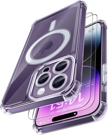 Set husa si 2 folii pentru iPhone 14 Pro Ciciber, TPU/sticla securizata, transparent, 6,1 inchi