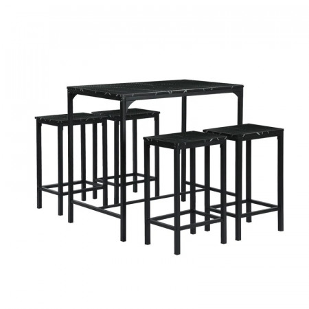 Set masa si 4 scaune Aleidy, metal/MDF, negru