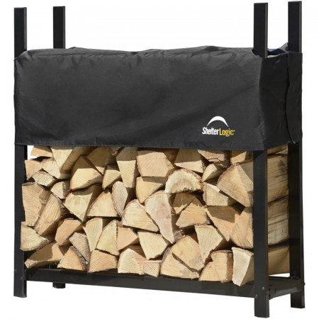 Stand pentru lemne Shelter Logic, metal, negru, 119 cm H x 120 cm L x 36 cm D