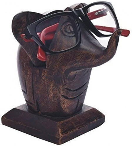 Suport pentru ochelari AJUNY, lemn masiv, maro inchis, 11 x 12 x 11 cm - Img 1