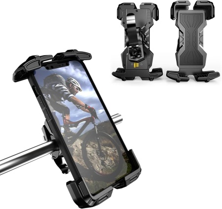 Suport telefon pentru bicicleta Faefty, reglabil, silicon/plastic, negru, 4,6-6,9 inchi